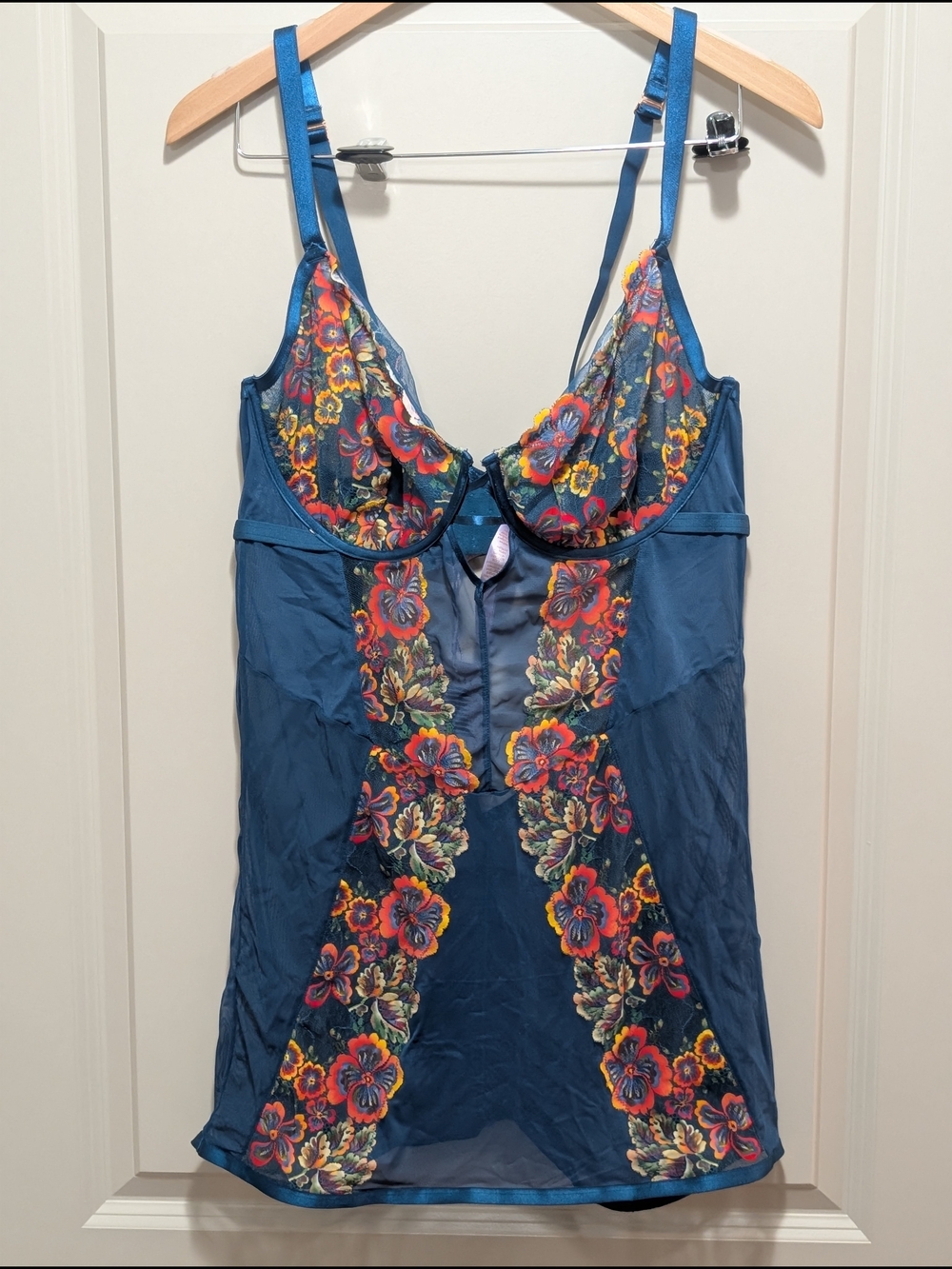 Savage X Fenty Teal Floral Embroidered Chemise